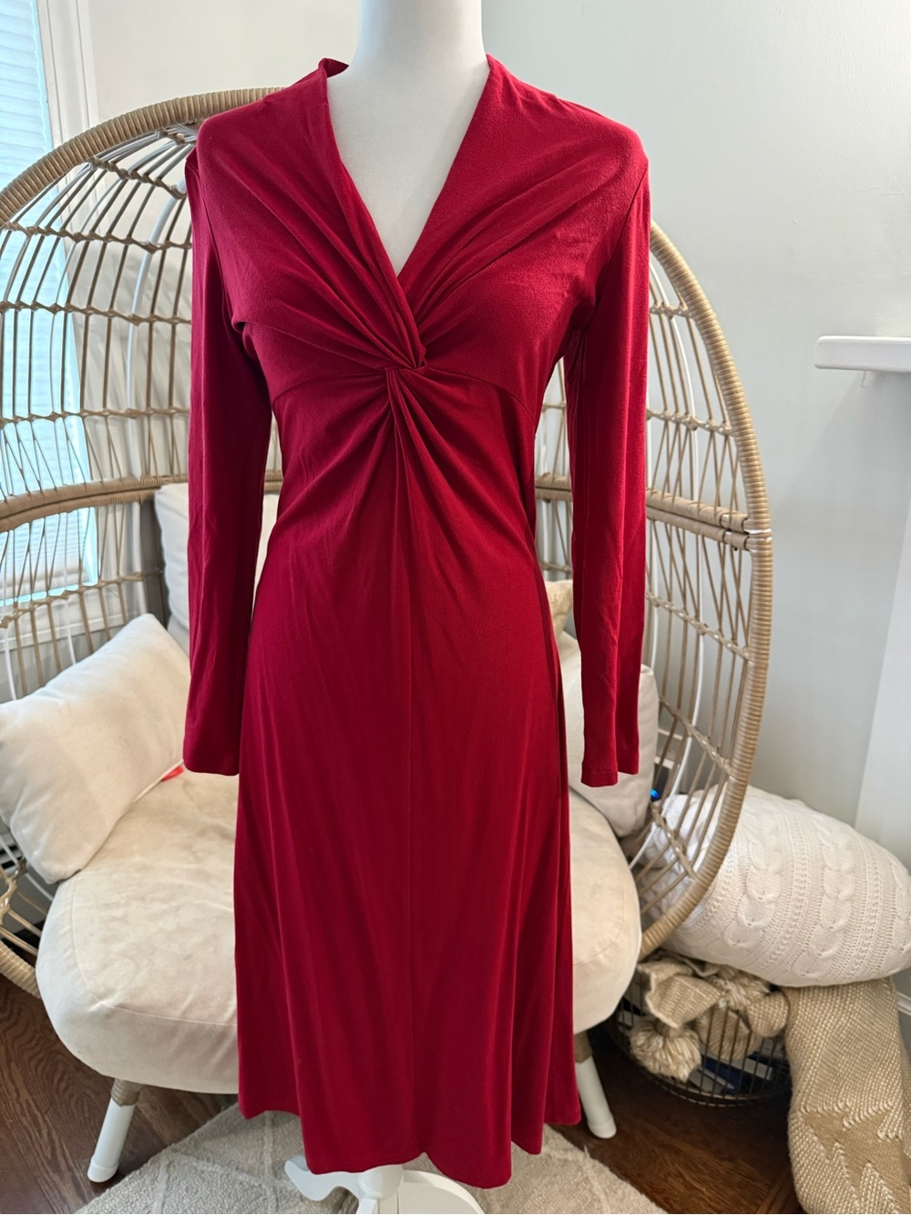 Talbots Red Twist Front Long Sleeve Midi Dress Size 4